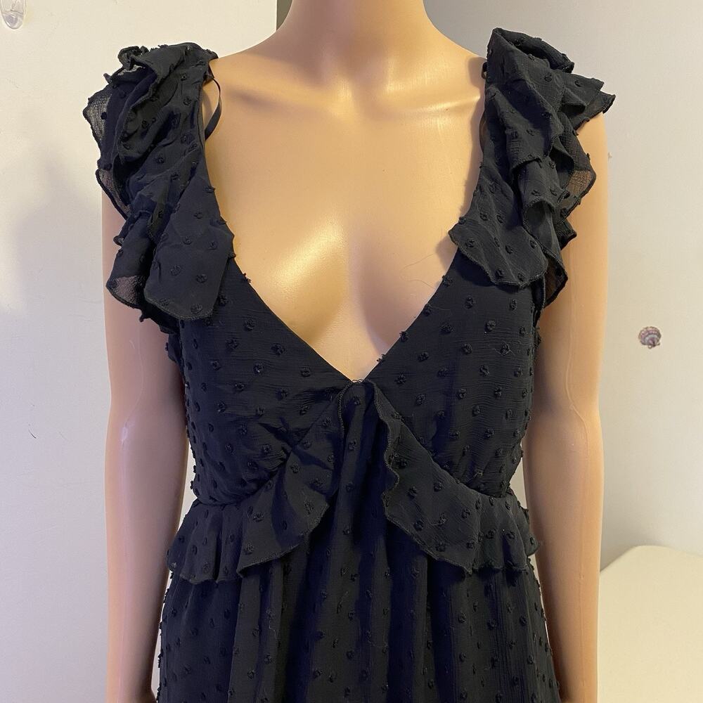 Trixxi Babydoll Mini Dress XL Black Ruffle Hem Smocked CutOut Back Dark Romantic - Picture 6 of 9